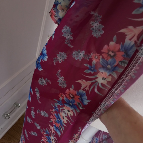 NWOT Burgundy Floral Long Kimono/Duster - Picture 7 of 8